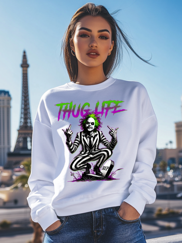 BeetleJuice Thug Life | White Premium Crewneck Sweatshirt